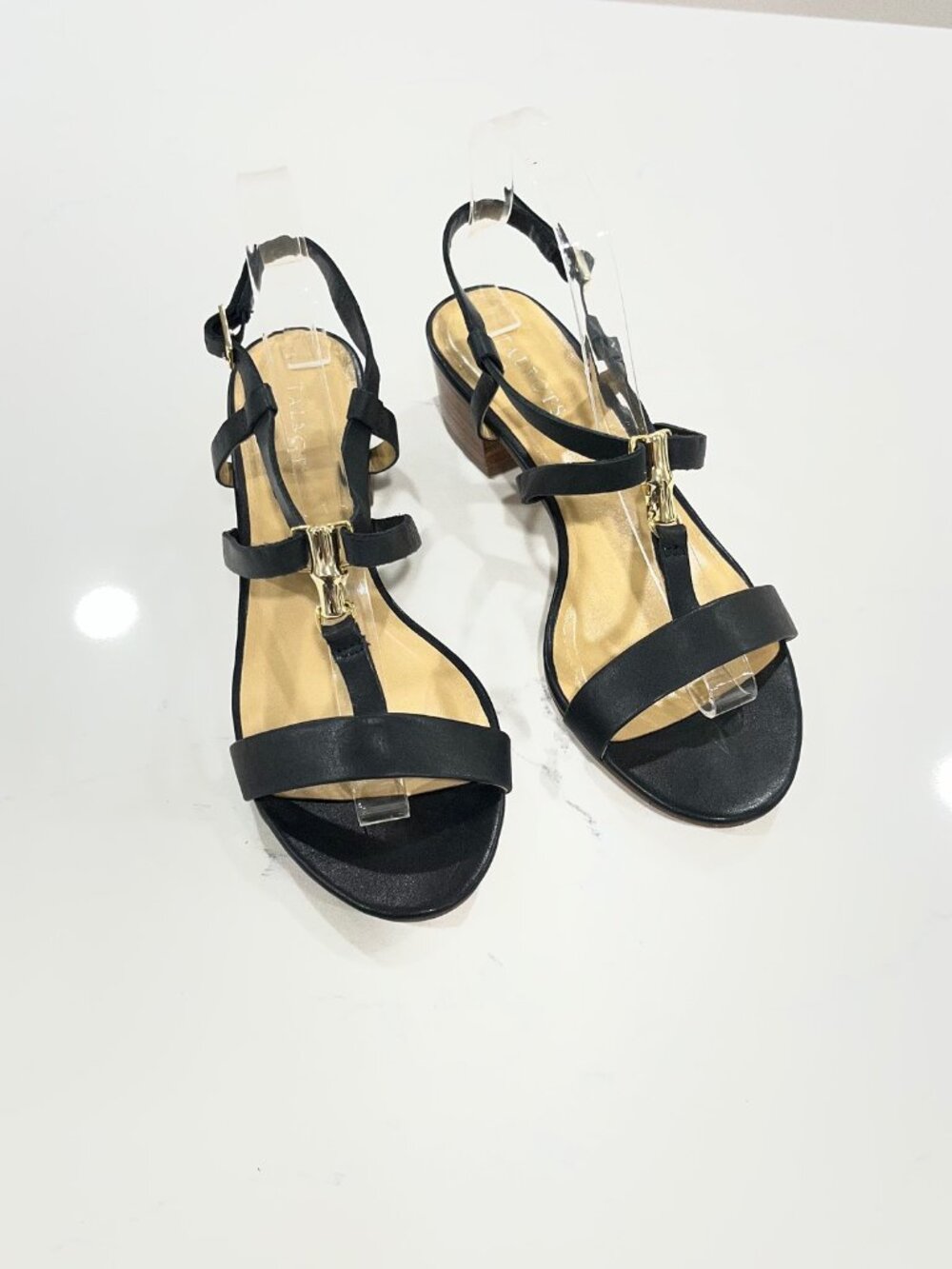 Talbots Parisi Bamboo Black Leater Sandals Size 8.5